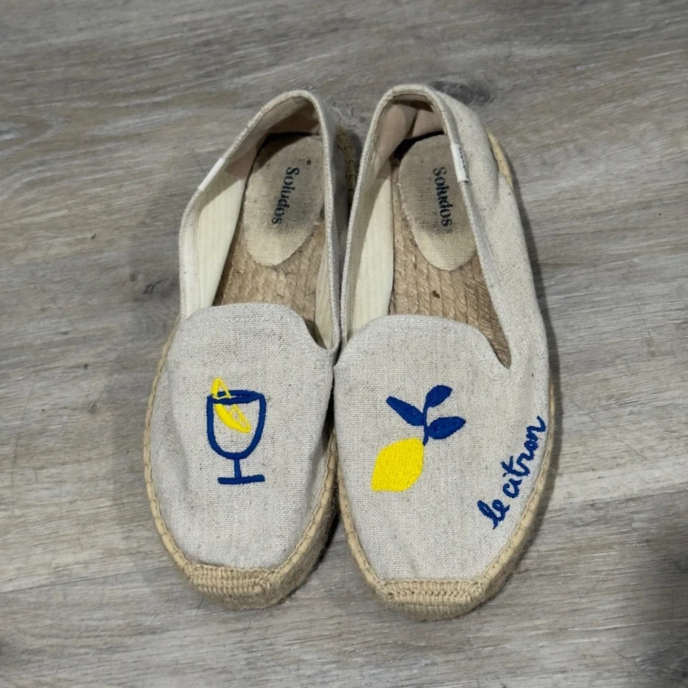 Soludos Limoncello‎ Smoking Espadrilles Women's Size 8.5 Lemon Linen Flats